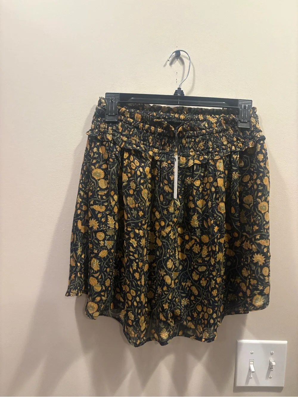 Olivaceous Black & Mustard Floral Smocked Circle Skirt